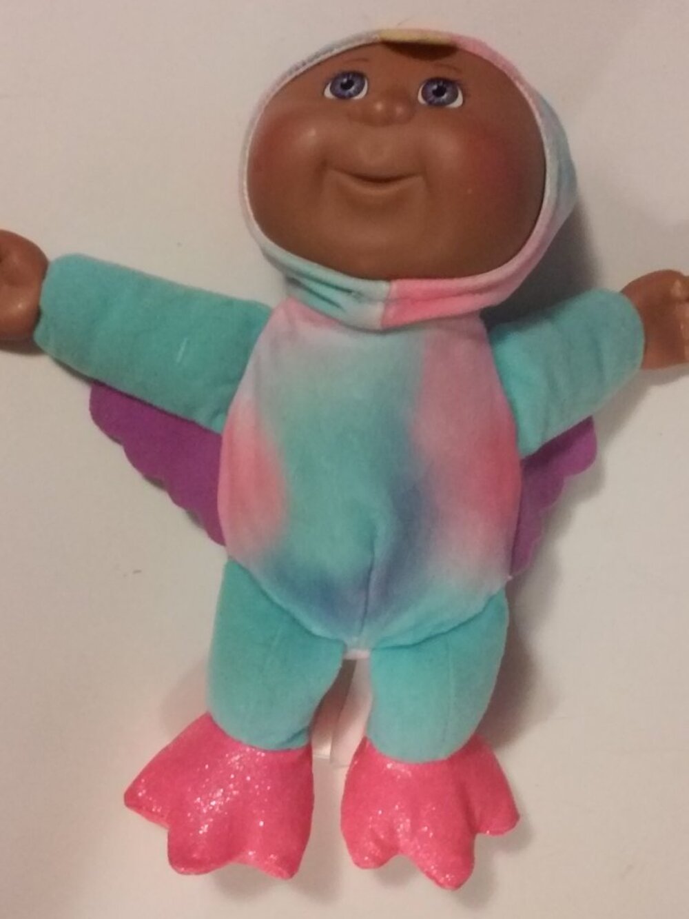 Cabbage Patch Soft African American Baby Doll 10" Tall Pink Blue w Purpl